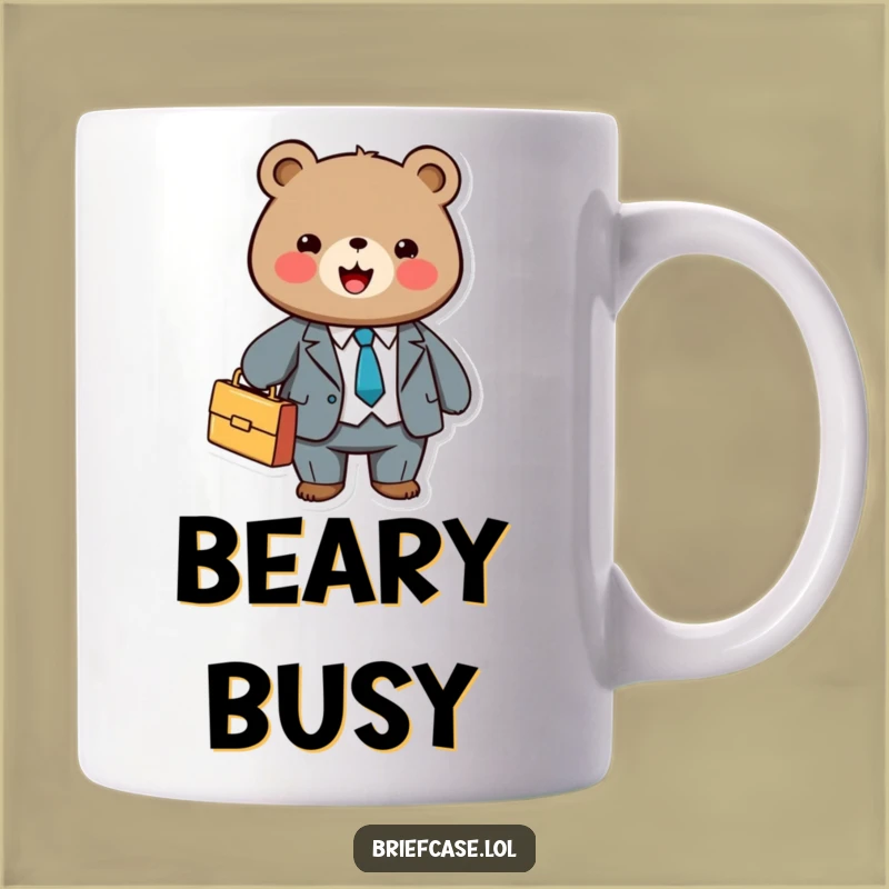 Funny Bear Business Mug: Cute Suited Bear with Briefcase, Perfect Funny Gift