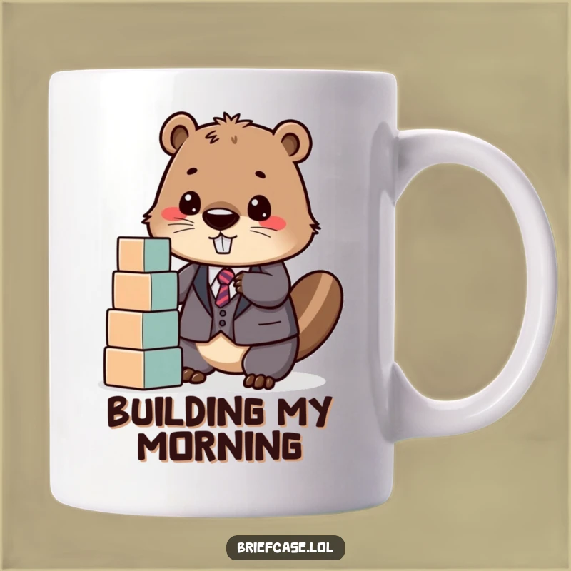Funny Beaver in Suit Stacking Blocks Mug: Perfect Gift for Builders and Dreamers