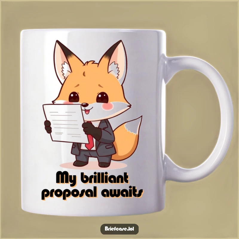 Funny Fox in Suit Presenting Document Mug: The Perfect Gift for Business Humor Lovers