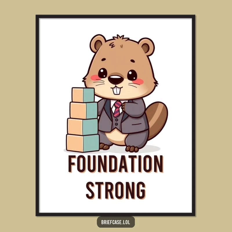 Digital Funny Beaver in Suit Stacking Blocks Art: Instant Builder's Decor