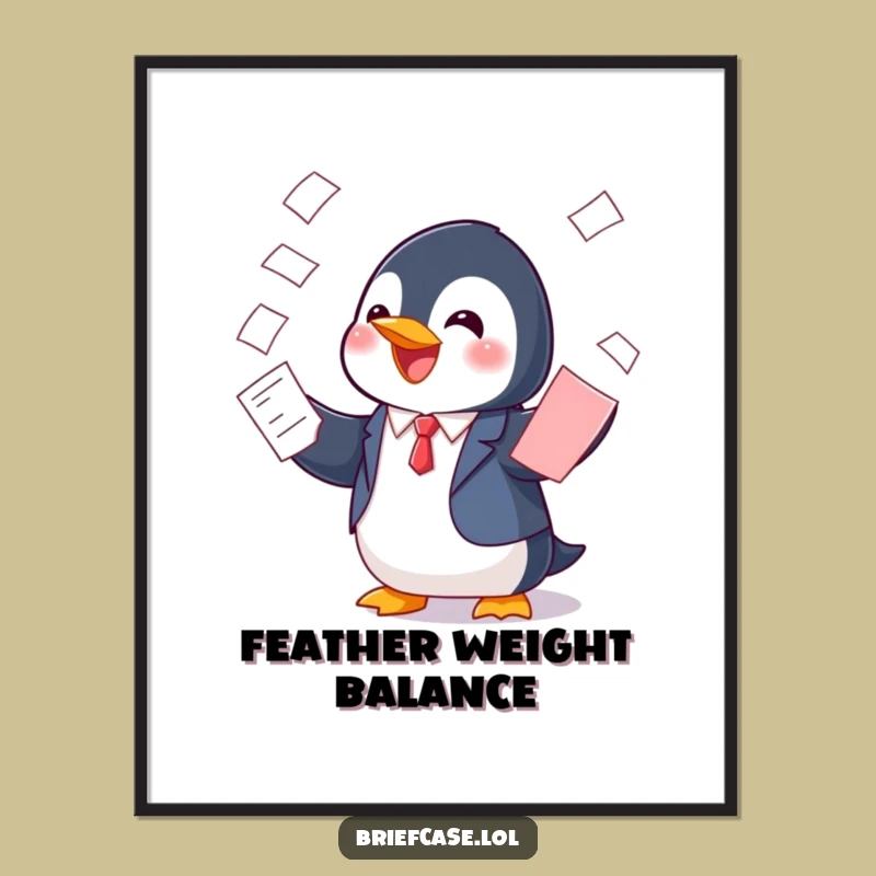 Digital Funny Penguin in Suit Balancing Papers Art: Instant Whimsy for Your Walls