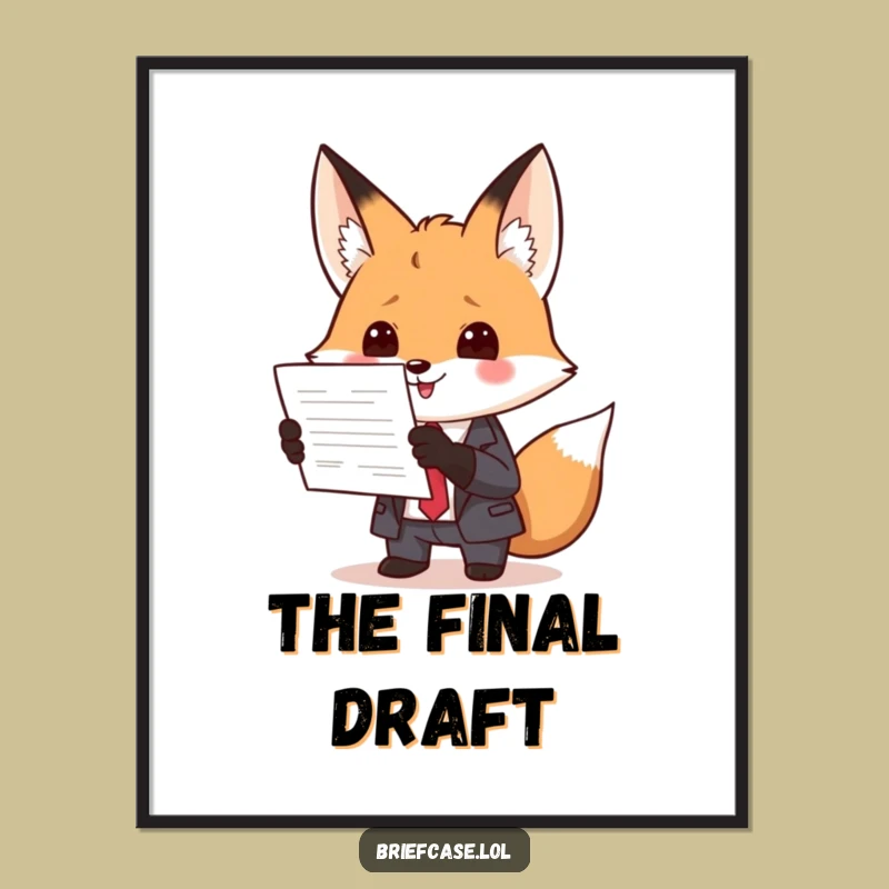 Digital Funny Fox in Suit Presenting Document Art: Instant Office Decor with Humor