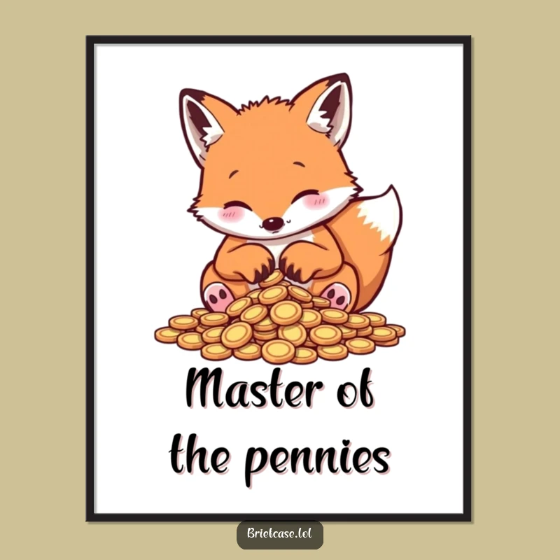 Funny Fox Counting Pennies Poster: Hilarious Wall Art for a Laugh!