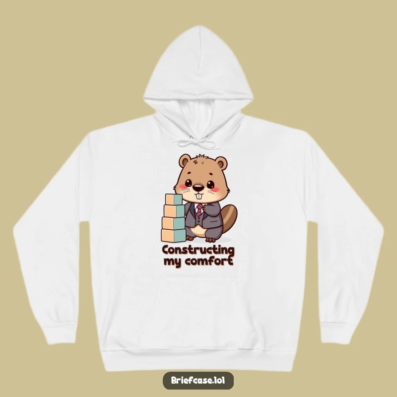 Cozy Funny Beaver in Suit Stacking Blocks Hoodie: Warm Up Your Building Spirit