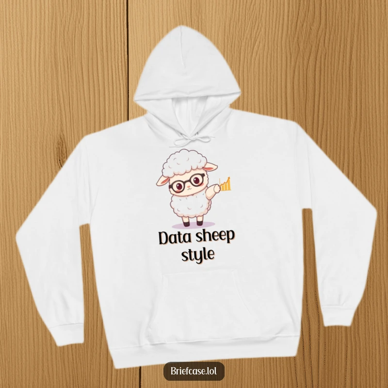 Funny hoodie displaying a fluffy sheep in spectacles, pointing to a graph, celebrating intellect and cozy vibes.