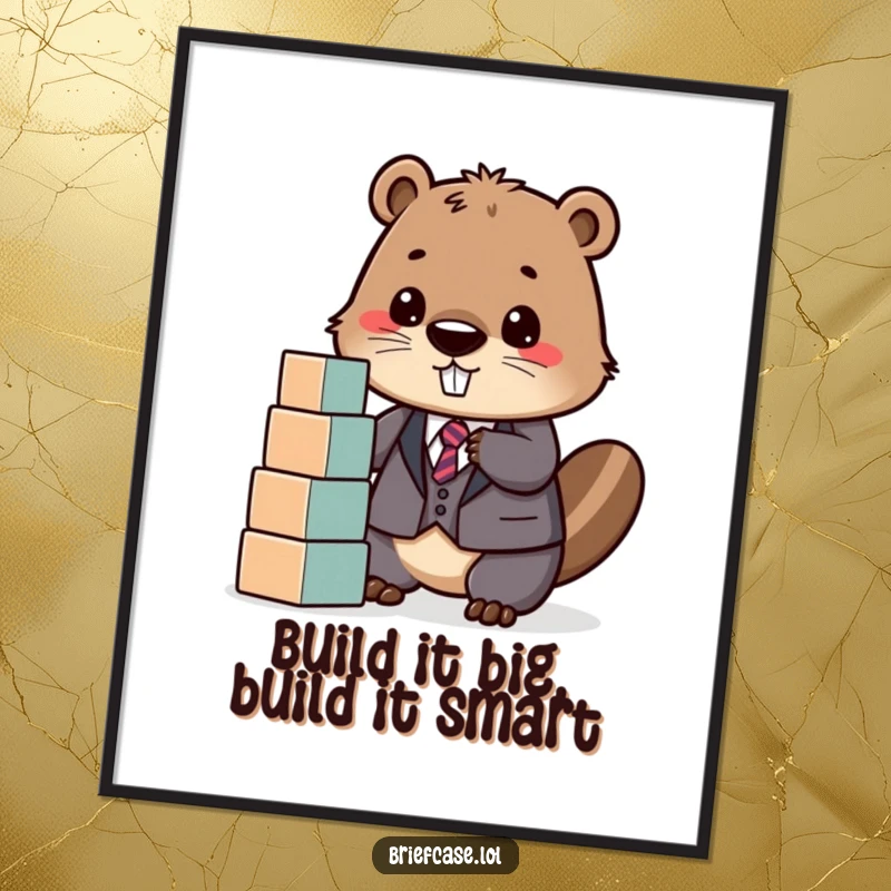 Funny Free Printable Beaver in a suit happily stacking blocks, creating unique wall art.