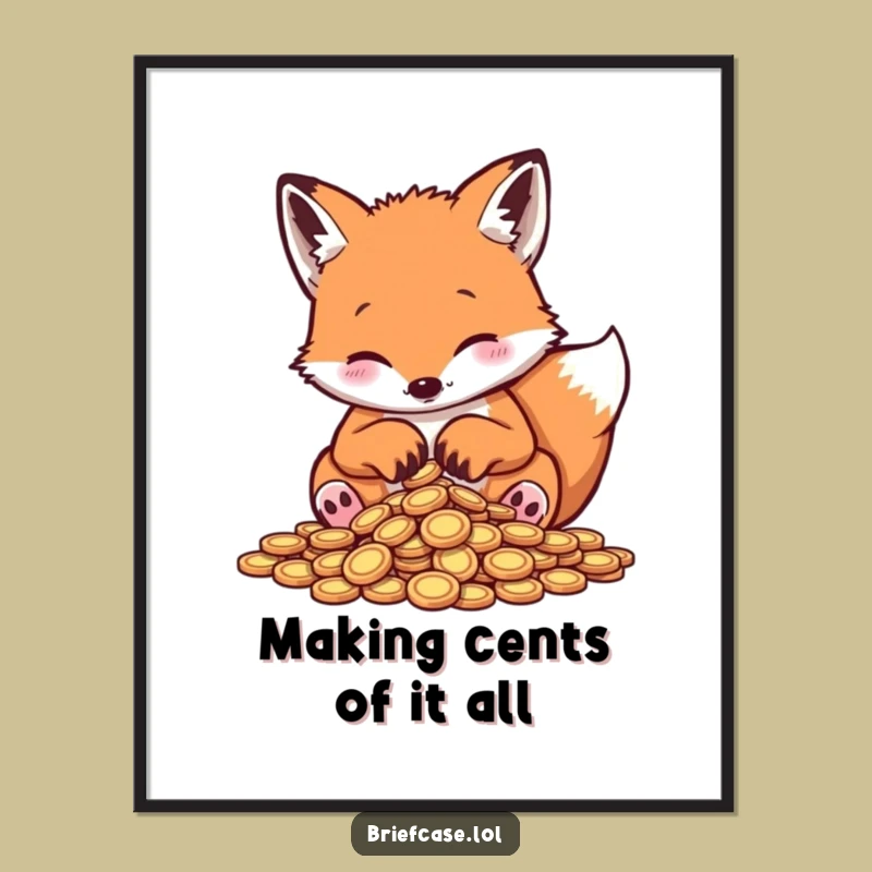 Funny Free Printable Fox Wall Art: Humorous Coin-Sorting Animal Downloadable Decor
