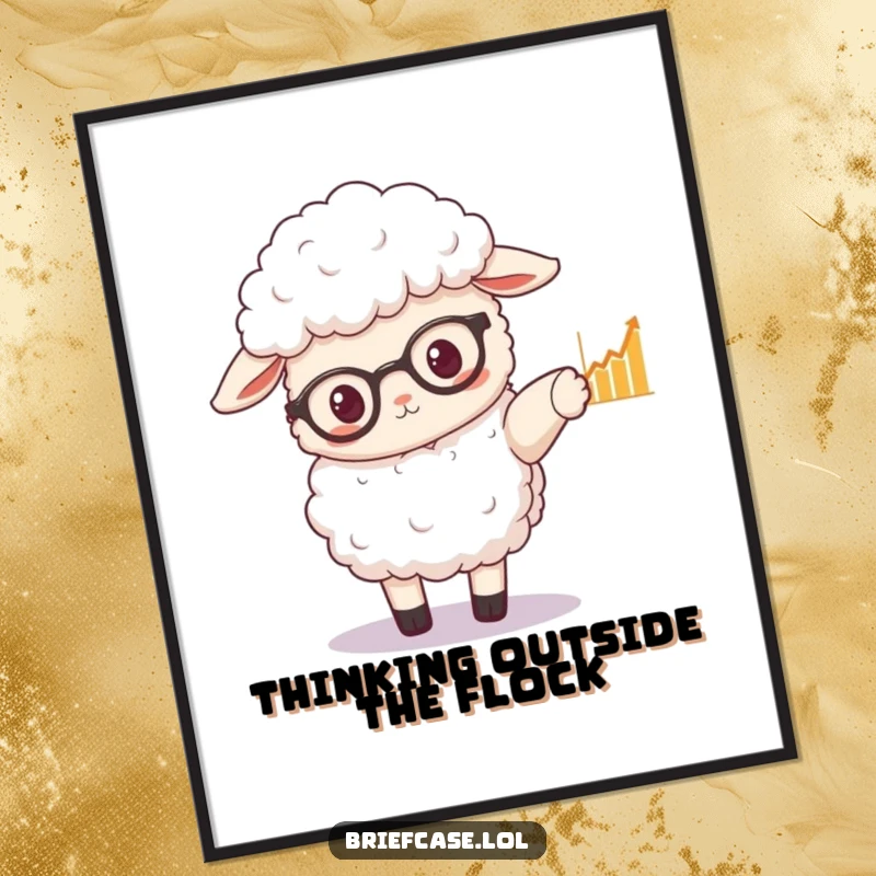 Funny Free Printable Wall Art: Fluffy sheep wearing tiny spectacles, hoof pointing analytically at a data graph.