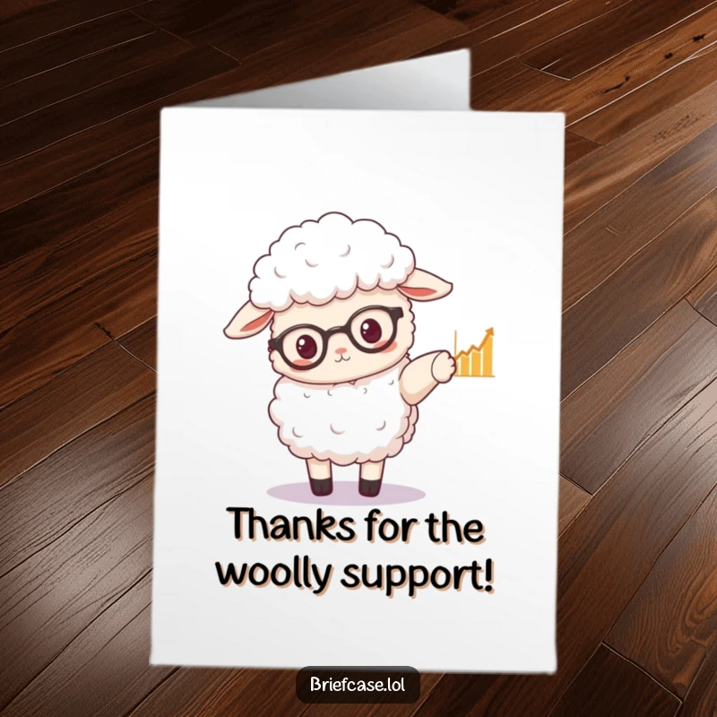 Funny Free Printable Thank You Card: Fluffy sheep in spectacles carefully points to a graph, expressing informed thanks.