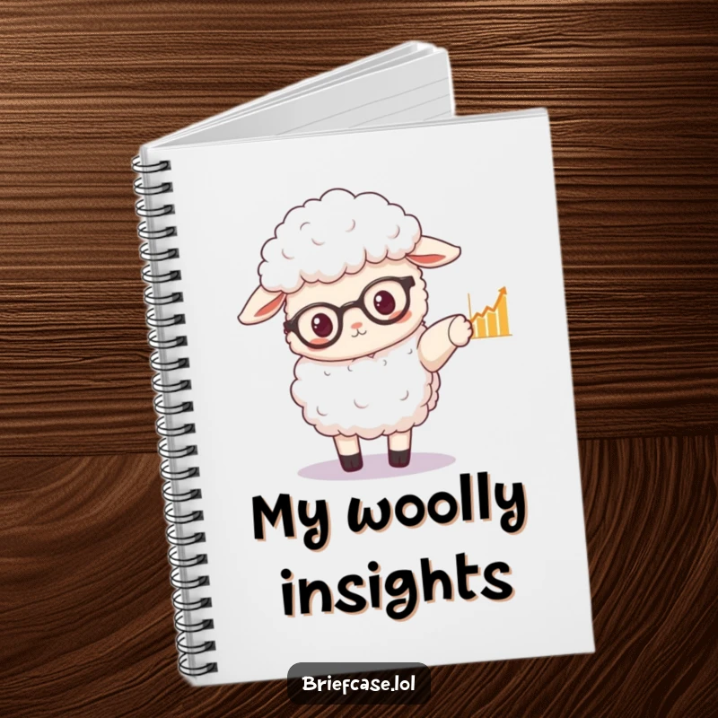 Funny notebook with a fluffy sheep wearing spectacles, pointing to a graph, perfect for smart note-taking.