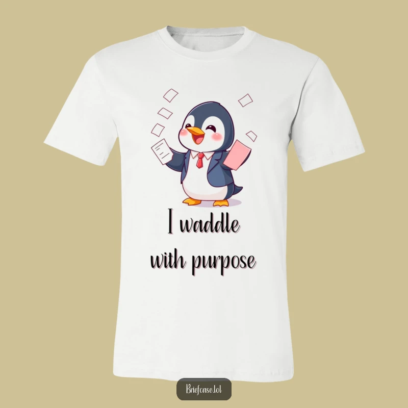 Funny Penguin in Suit Balancing Papers T-Shirt: Wear Your Organized Fun