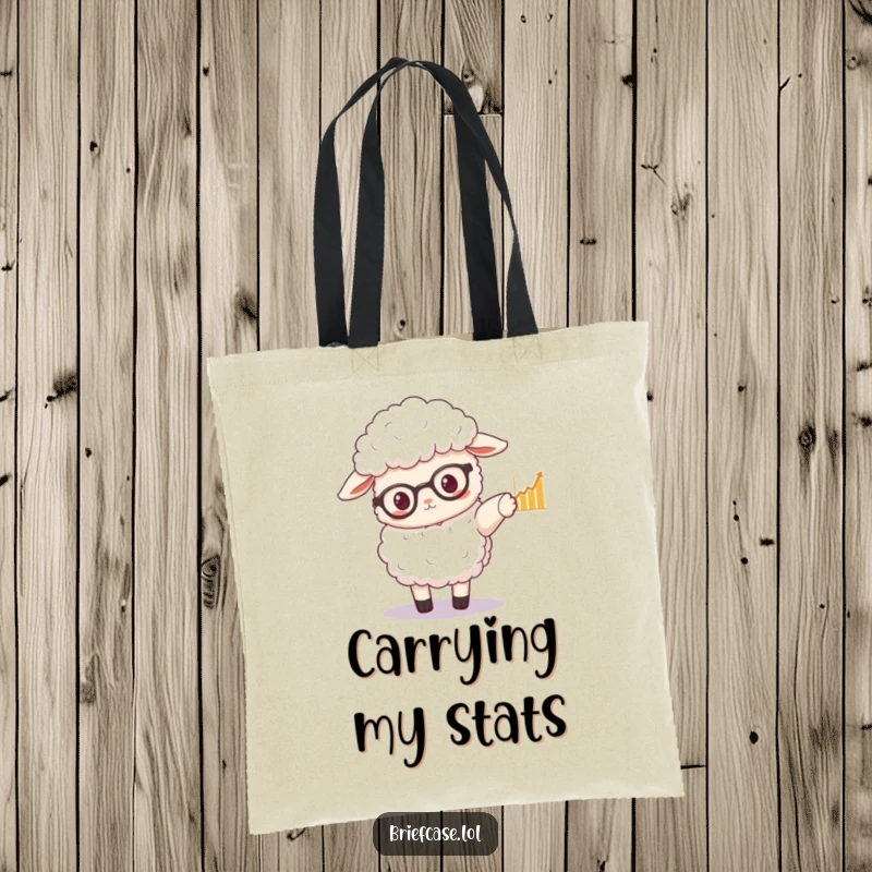 Funny tote bag featuring a fluffy sheep with spectacles pointing to a graph with its hoof, symbolizing smart analysis.